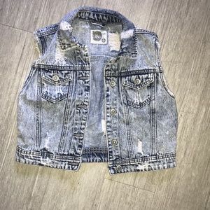 Distressed acid wash Jean vest
